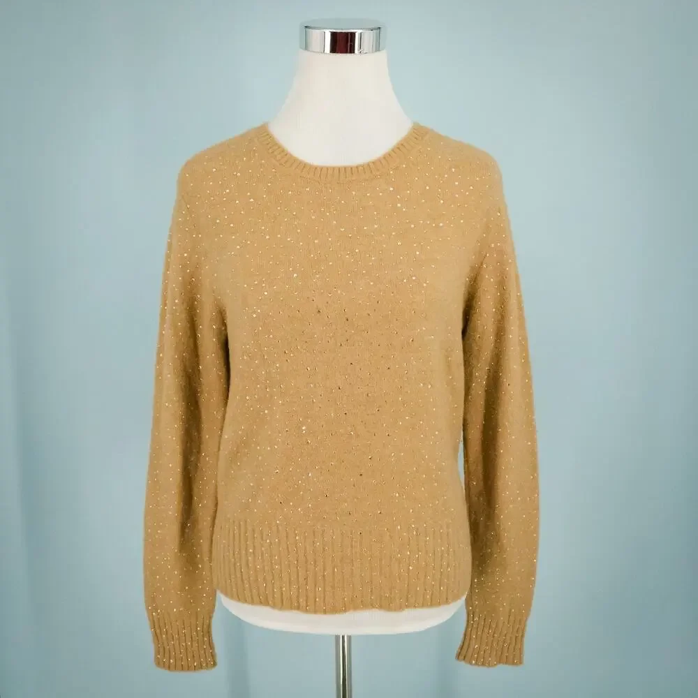 J. Crew Size Medium M Tan Beige Gemstone Sparkle Crew Wool Alpaca Sweater
